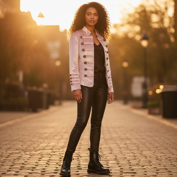 Free People Pink Velvet Military Jacket Medium NWT - Picture 2 of 15